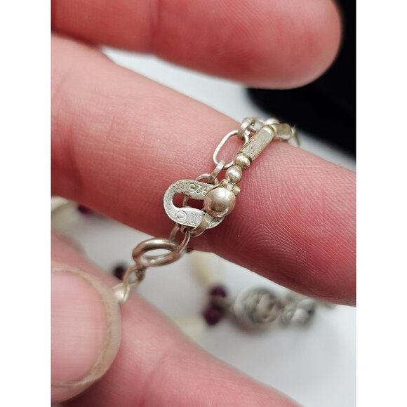 Vintage Sterling Silver Necklace With Purple & White Beads Ornate Dangles 925 Cl - Picture 3 of 9